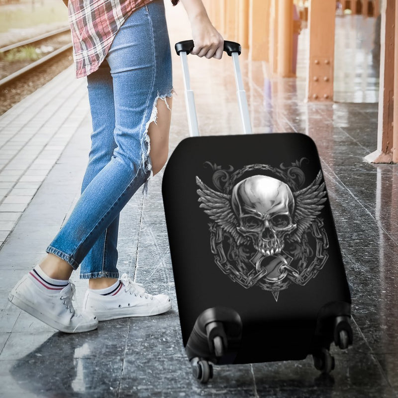 Amazing Badass Skull With Wings Luggage Cover interestprint