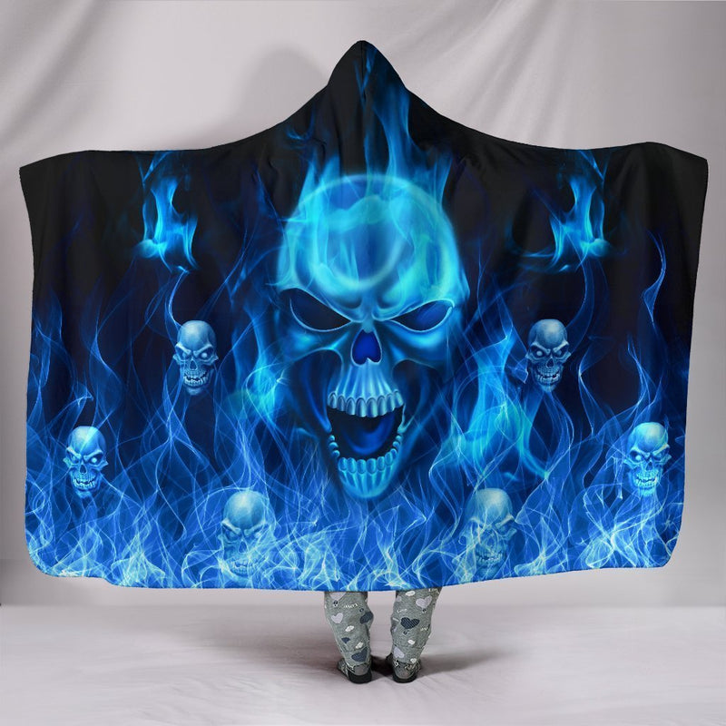 Amazing Blue Fire Skull Hooded Blanket interestprint