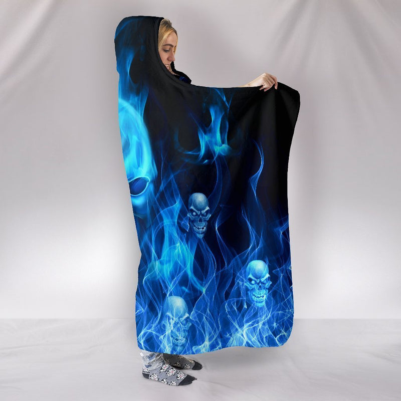 Amazing Blue Fire Skull Hooded Blanket interestprint