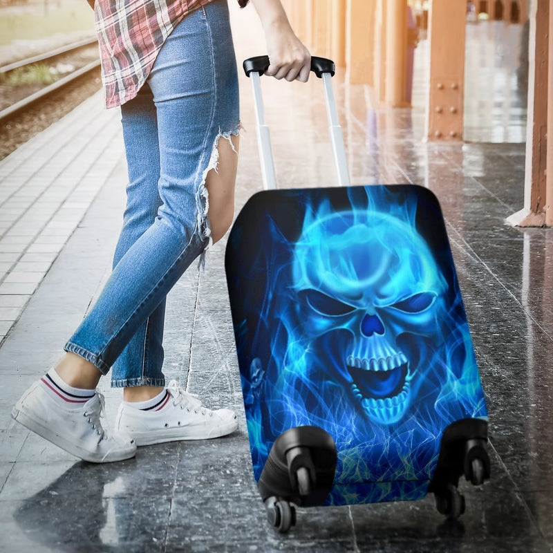 Amazing Blue Fire Skull Luggage Covers interestprint