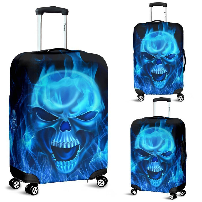 Amazing Blue Fire Skull Luggage Covers interestprint