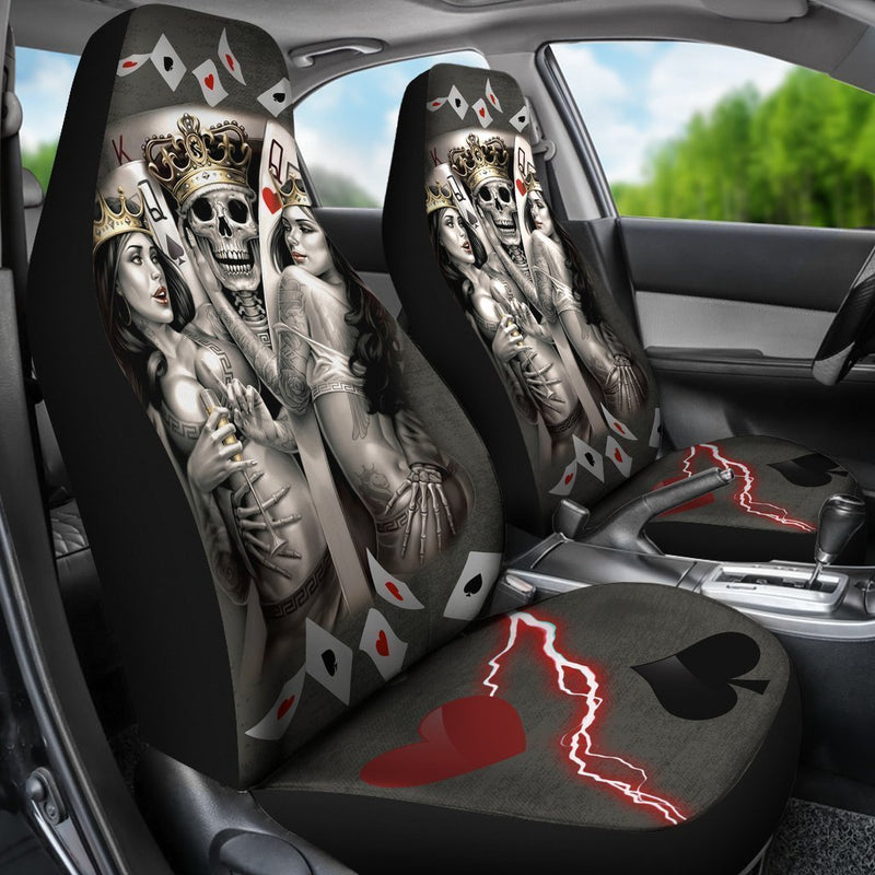 Antique Skull King And Queen Playing Card - Amazing Car Seat Covers (Set Of 2)