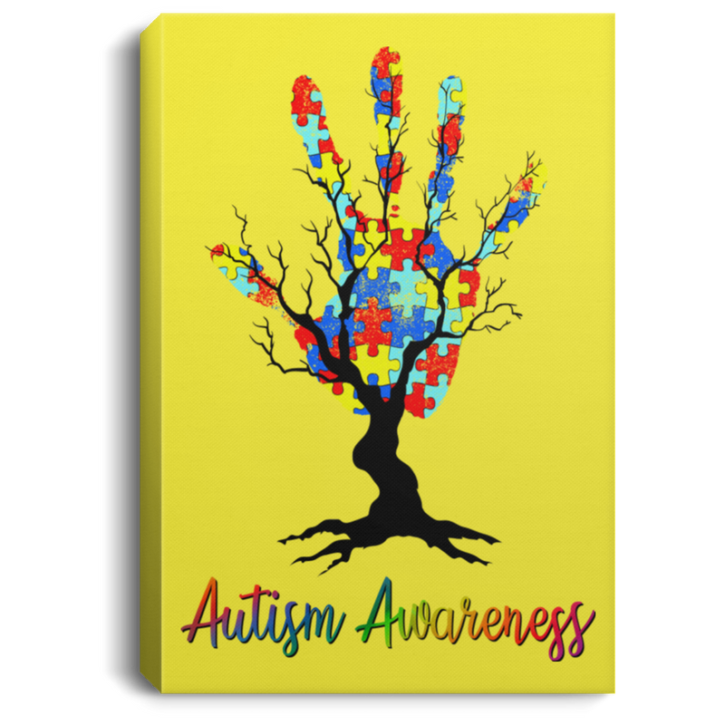 Autism Awareness Canvas - Autism Awareness Hand And Tree Canvas Wall Art Decor
