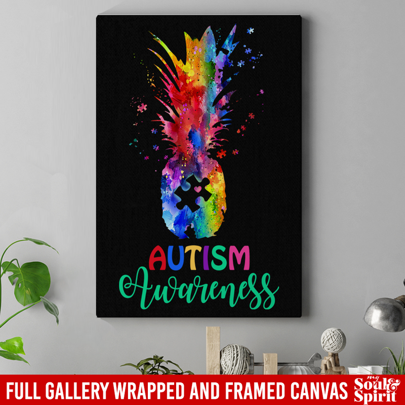 Autism Awareness Canvas - Autism Awareness Pineapple Puzzle Rainbow Canvas Wall Art Decor