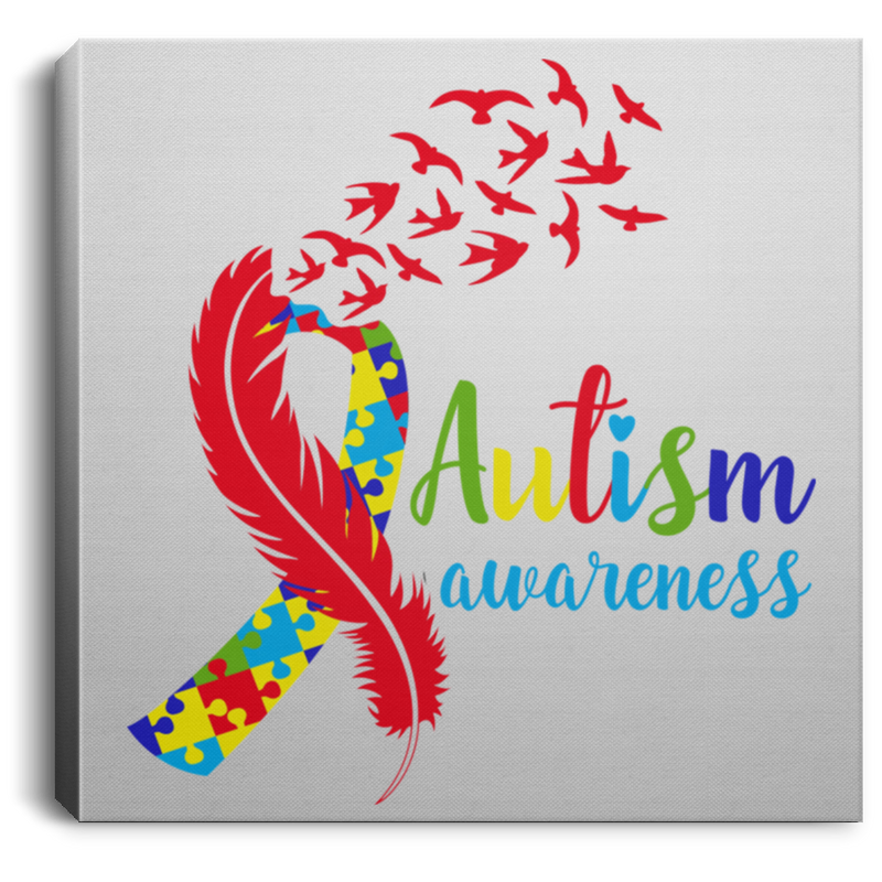 Autism Awareness Canvas - Feather Birds Puzzle Ribbon Cool Autism Awareness Canvas