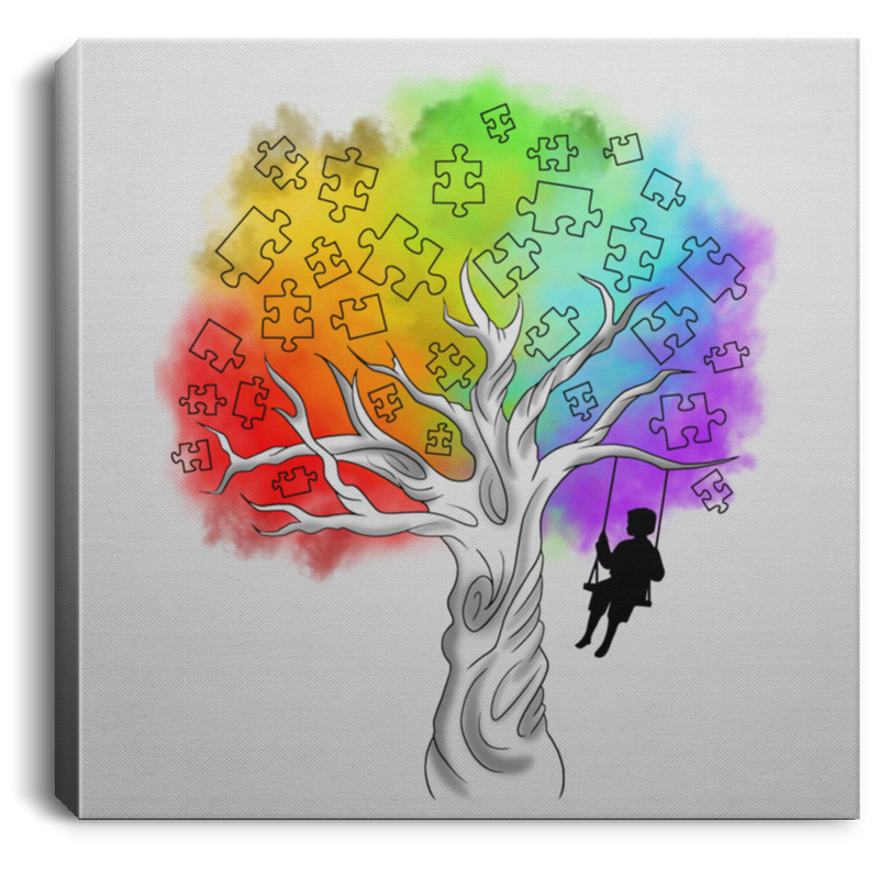 Autism Awareness Canvas - Tree Awareness is Growing Puzzle Piece Canvas