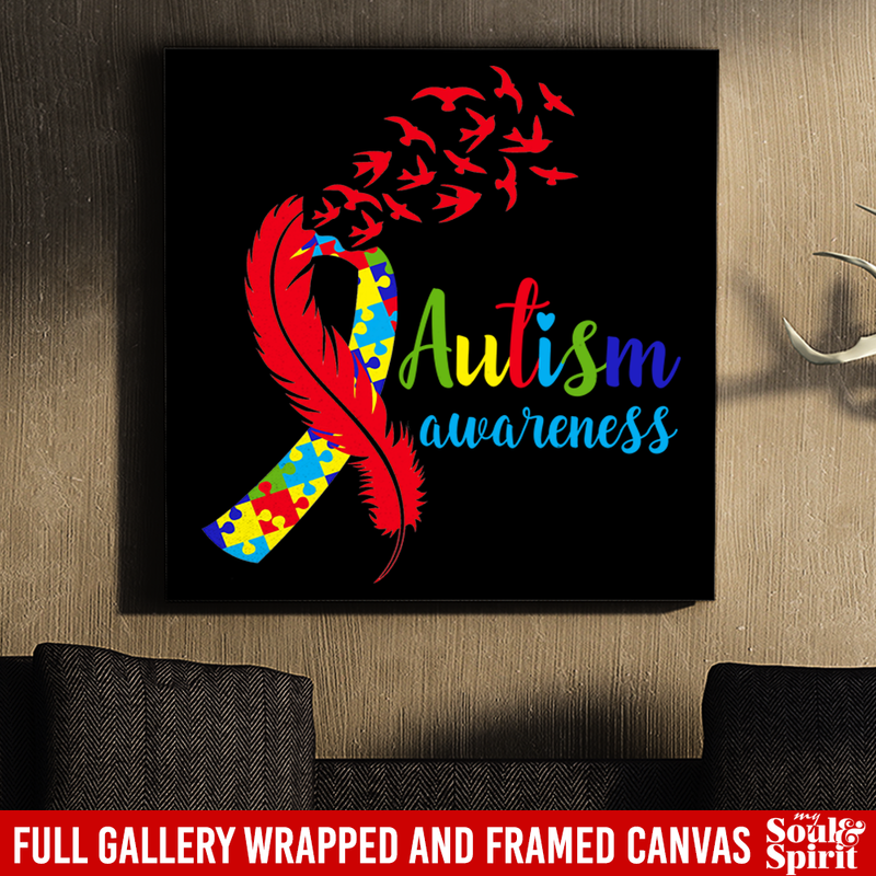 Autism Awareness Canvas - Feather Birds Puzzle Ribbon Cool Autism Awareness Canvas