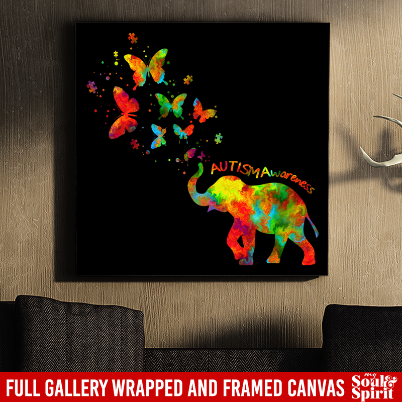 Autism Awareness Canvas - Elephant And Butterfly Canvas Wall Art Decor