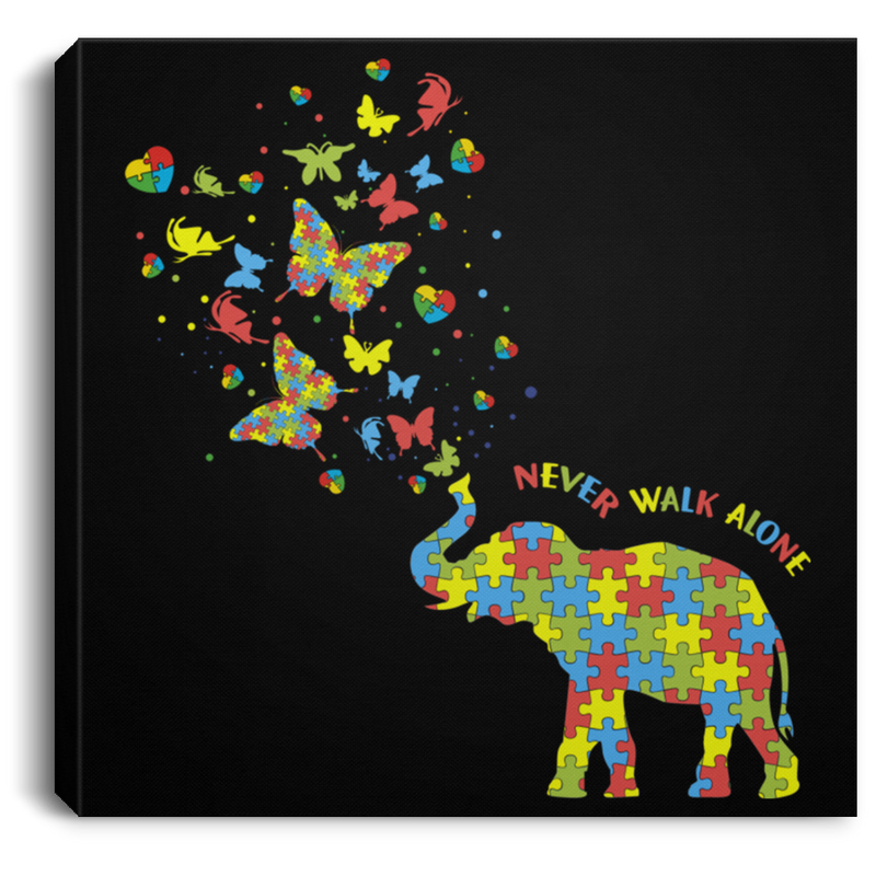 Autism Awareness Canvas - Never walk Alone Elephant Canvas Wall Art Decor