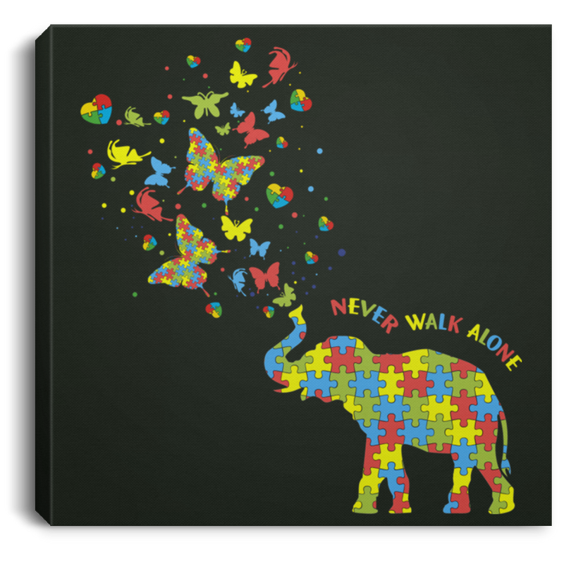 Autism Awareness Canvas - Never walk Alone Elephant Canvas Wall Art Decor