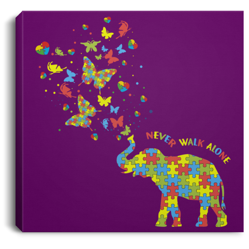 Autism Awareness Canvas - Never walk Alone Elephant Canvas Wall Art Decor