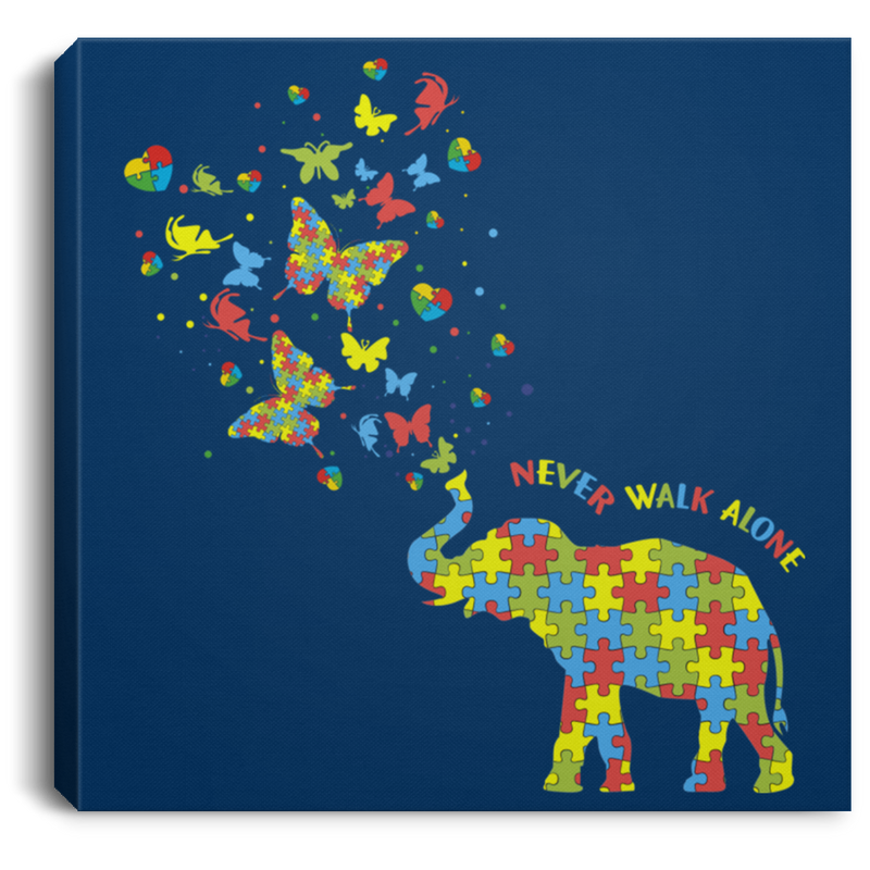 Autism Awareness Canvas - Never walk Alone Elephant Canvas Wall Art Decor