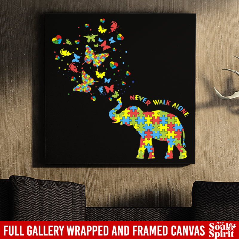 Autism Awareness Canvas - Never walk Alone Elephant Canvas Wall Art Decor