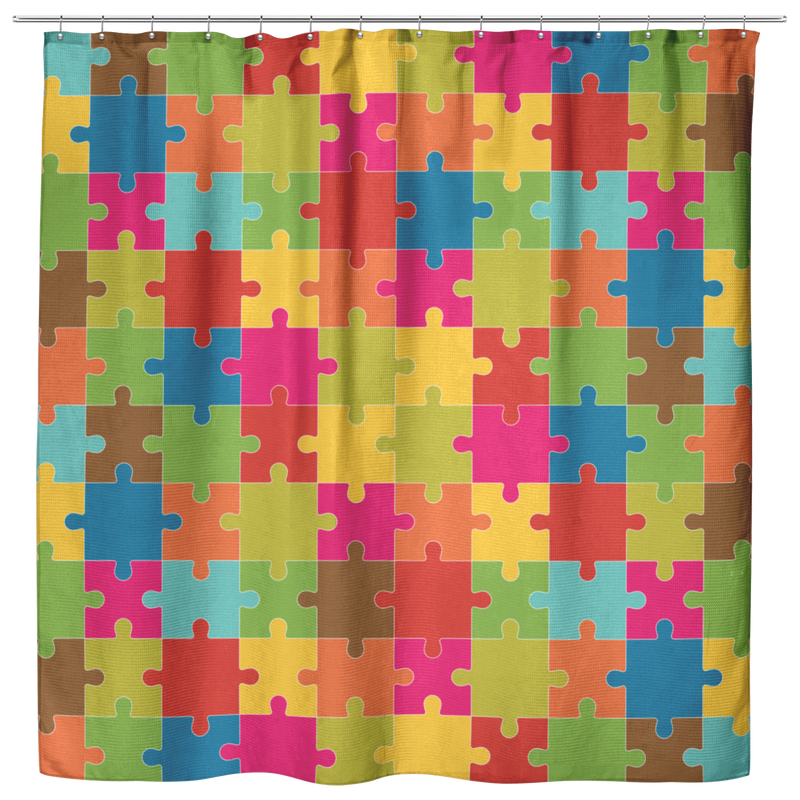 Autism Shower Curtains Puzzle Pieces Colorful For Bathroom Decor