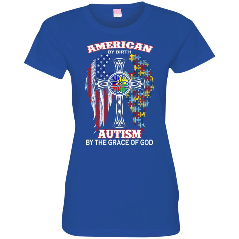 Autism T-Shirt American By Birth Autism By The Grace Of God Eagle Flag US Tee Shirts CustomCat