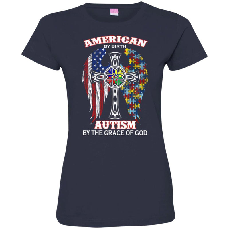Autism T-Shirt American By Birth Autism By The Grace Of God Eagle Flag US Tee Shirts CustomCat