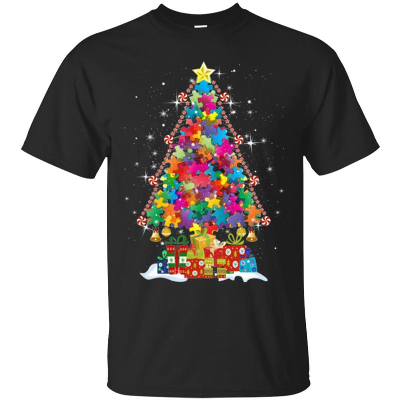 Autism T-Shirt Autism Awareness Puzzle Piece Christmas Tree Puzzle Piece T Shirts CustomCat