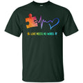 Autism T-Shirt Autism Love Needs No Words Heartbeat Puzzle Awareness Men Women Boys Shirts CustomCat