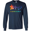 Autism T-Shirt Autism Love Needs No Words Heartbeat Puzzle Awareness Men Women Boys Shirts CustomCat