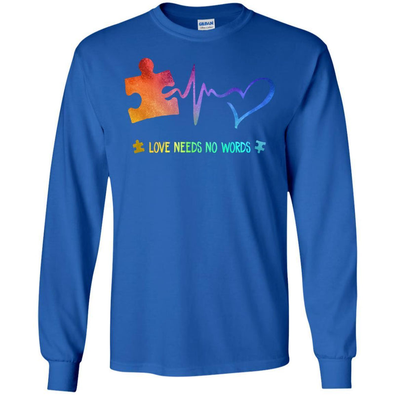Autism T-Shirt Autism Love Needs No Words Heartbeat Puzzle Awareness Men Women Boys Shirts CustomCat