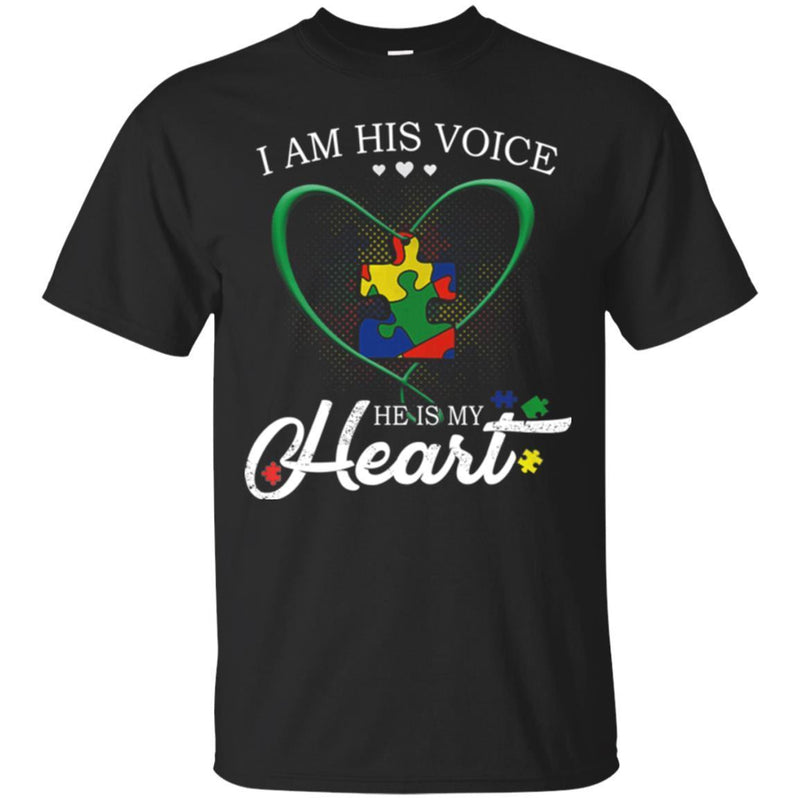 Autism T-Shirt I Am His Voice He Is My Heart Puzzle Piece Awareness Day Gift Tee Shirts CustomCat
