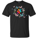 Autism T-Shirt The Pieces Fit Flowers Butterfly Autism Awareness Gift Tees Shirts CustomCat