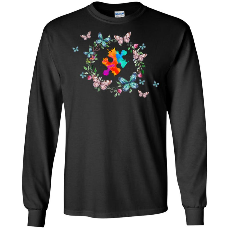 Autism T-Shirt The Pieces Fit Flowers Butterfly Autism Awareness Gift Tees Shirts CustomCat