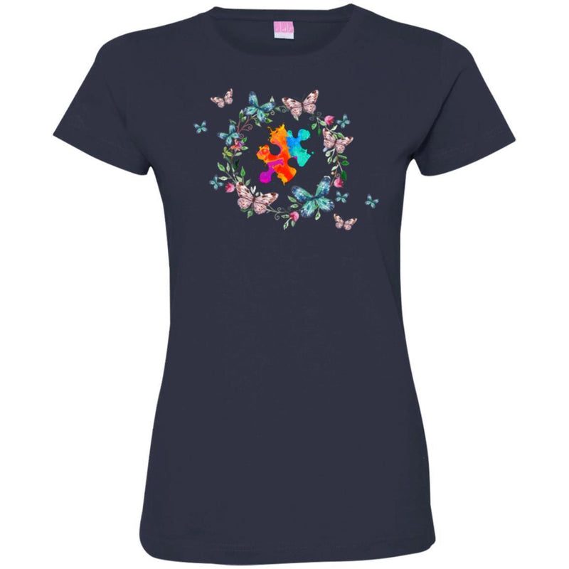 Autism T-Shirt The Pieces Fit Flowers Butterfly Autism Awareness Gift Tees Shirts CustomCat