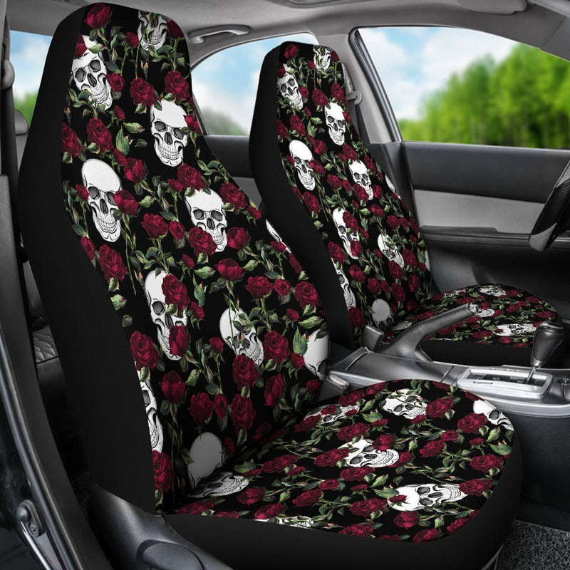 Awesome Skull Hide Under Rose Car Seat Covers (Set Of 2)