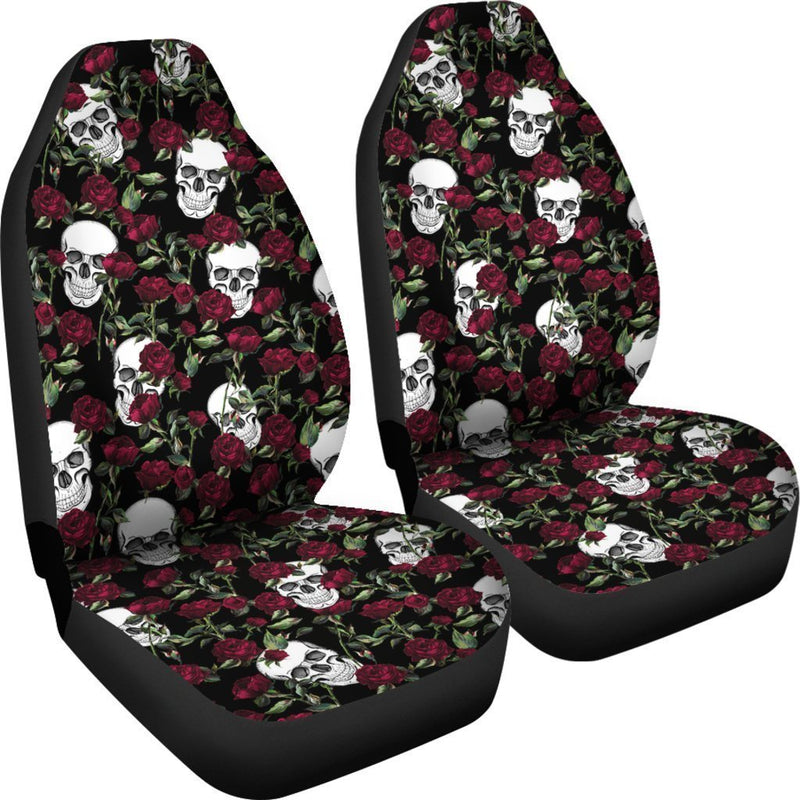 Awesome Skull Hide Under Rose Car Seat Covers (Set Of 2)