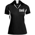 B & J Black Queen Embroidered Sport-Tek Ladies' Colorblock Performance Polo Shirt CustomCat