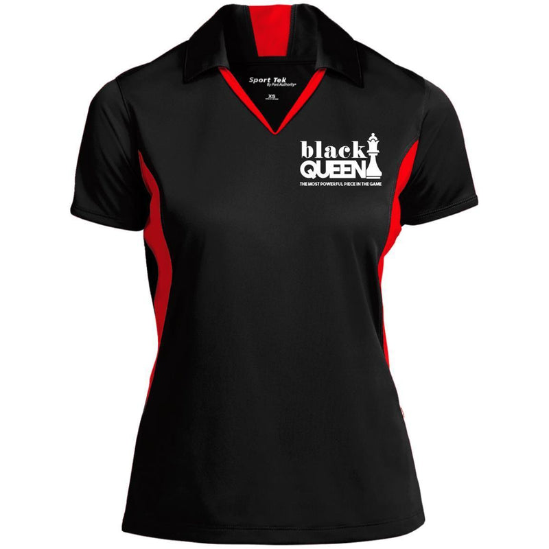 B & J Black Queen Embroidered Sport-Tek Ladies' Colorblock Performance Polo Shirt CustomCat