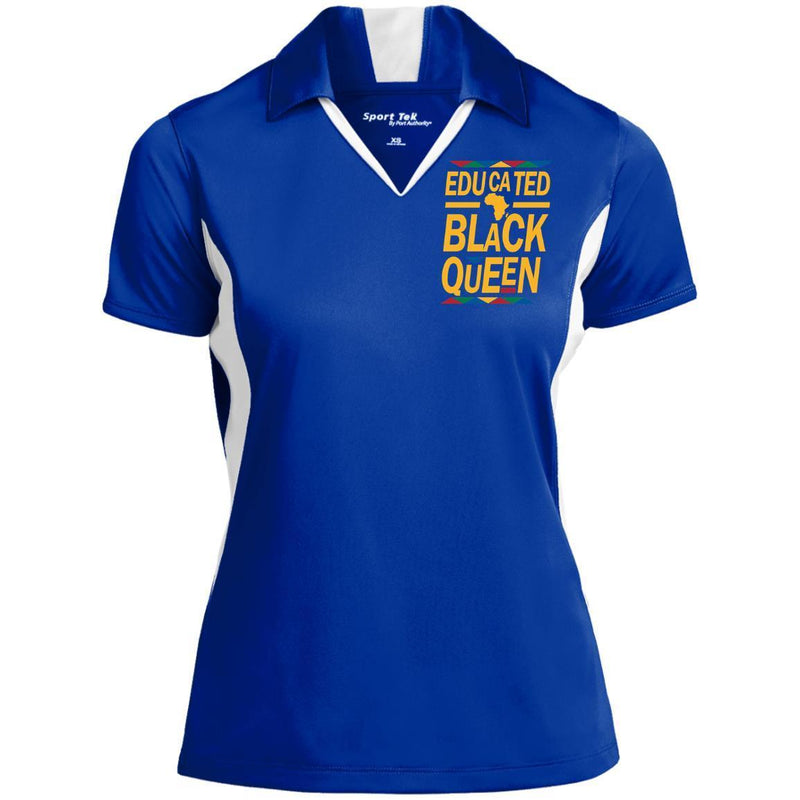 B & J Educated Black Queen Embroidered Sport-Tek Ladies' Colorblock Performance Polo Shirt CustomCat