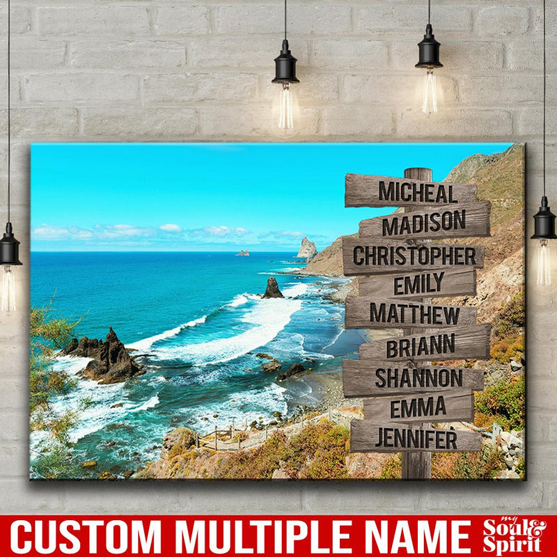Beach Mountain Range Multi Names Premium Canvas Crossroads Personalized Canvas Wall Art - Family Street Sign Family Name Art Canvas For Home Family - CANLA75 - CustomCat