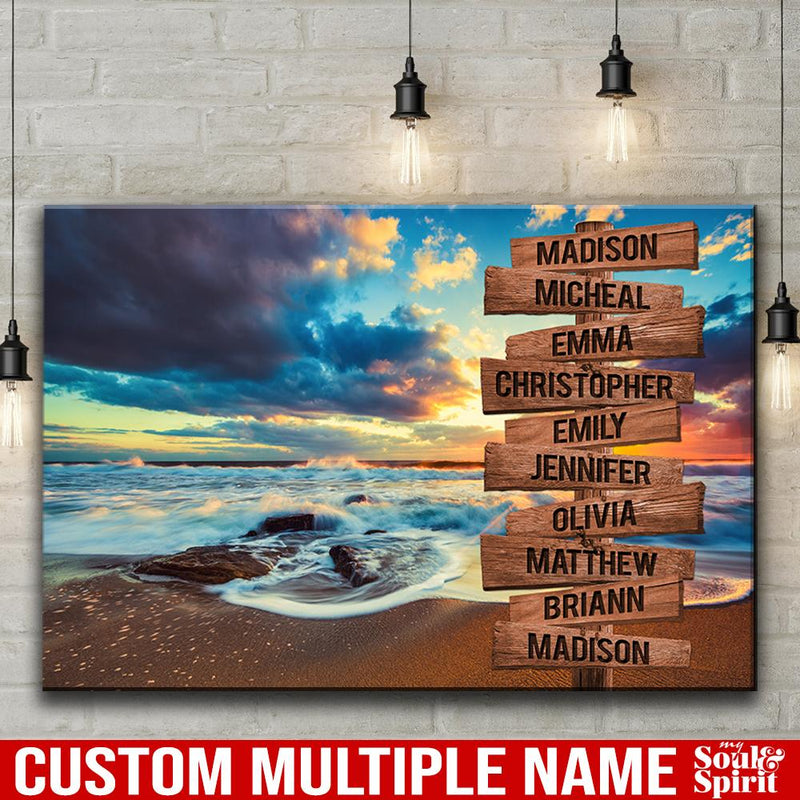 Beach Ocean Sunset Multi Names Premium Canvas Crossroads Personalized Canvas Wall Art, Family Street Sign Family Name Art Canvas For Home Decor Custom Family - CANLA75 - CustomCat