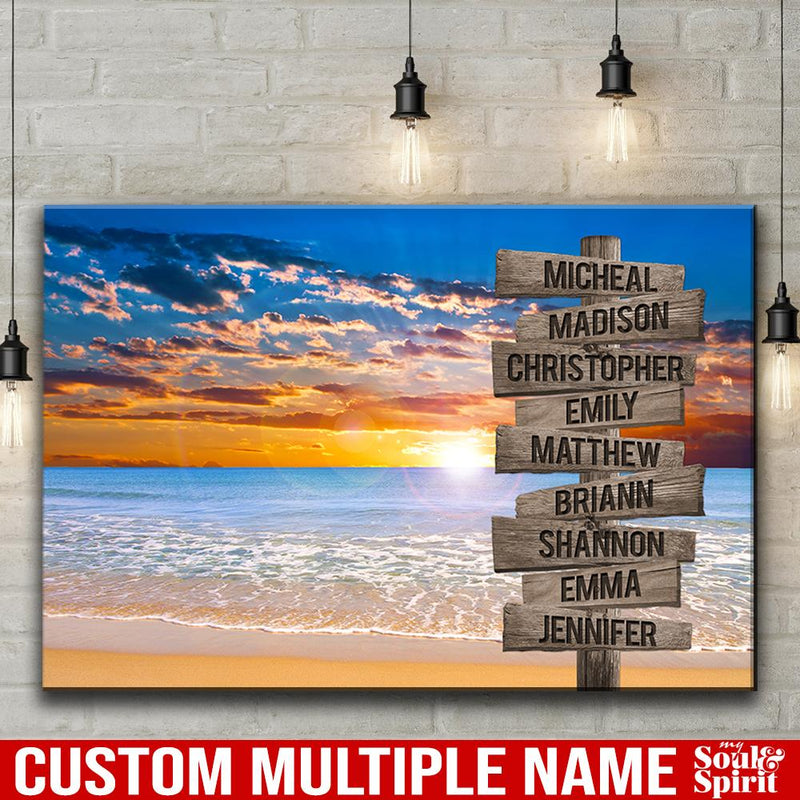 Beach Ocean Sunset Multi Names Premium Canvas Crossroads Personalized Canvas Wall Art, Family Street Sign Family Name Art Canvas For Home Decor Custom Family - CANLA75 - CustomCat