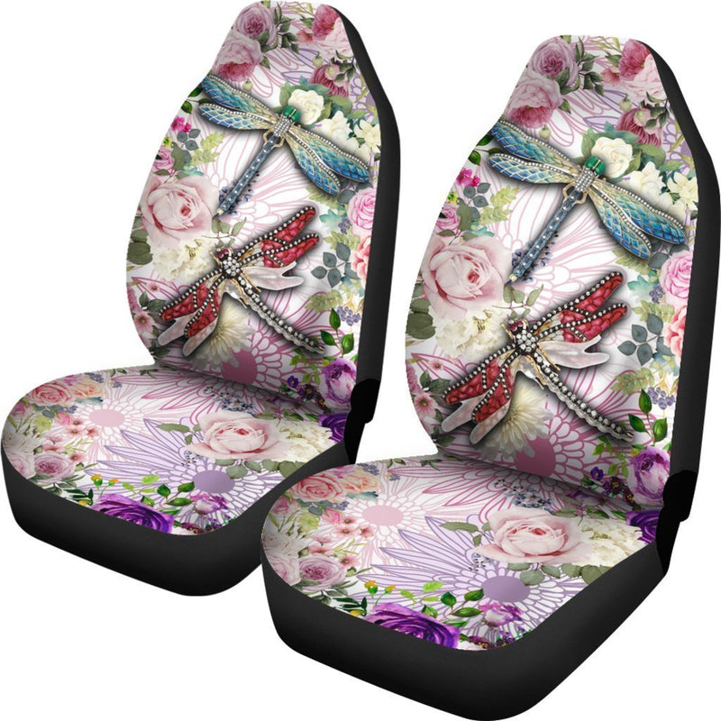 Beautiful Dragonfly Flower Car Seat Covers Set Of 2