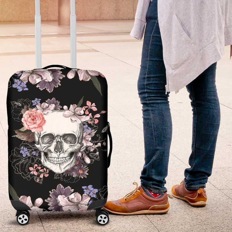 Beautiful Skull With Multi Style Flower Printed On Luggage Cover interestprint