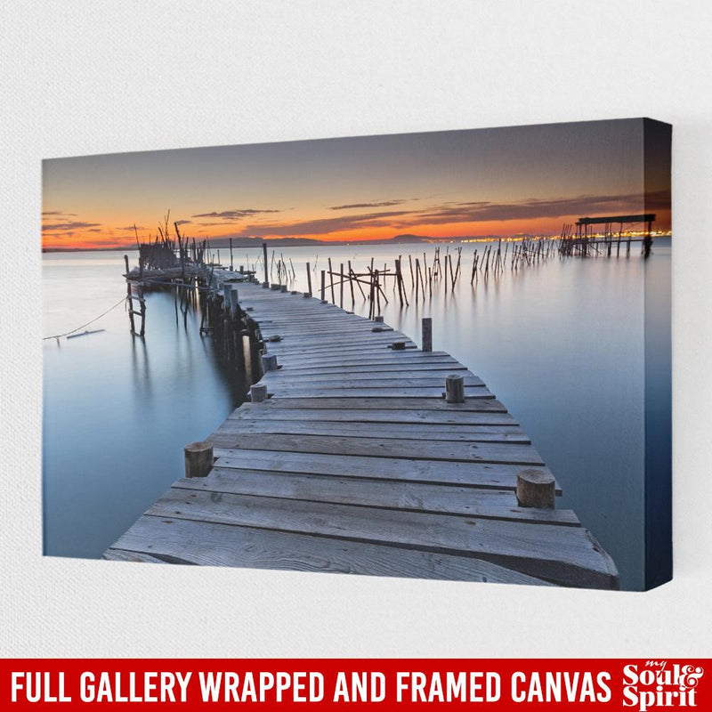 Beautiful Sunset On Old Wood Pier Color Canvas For Living Room Family - CANLA75 - CustomCat