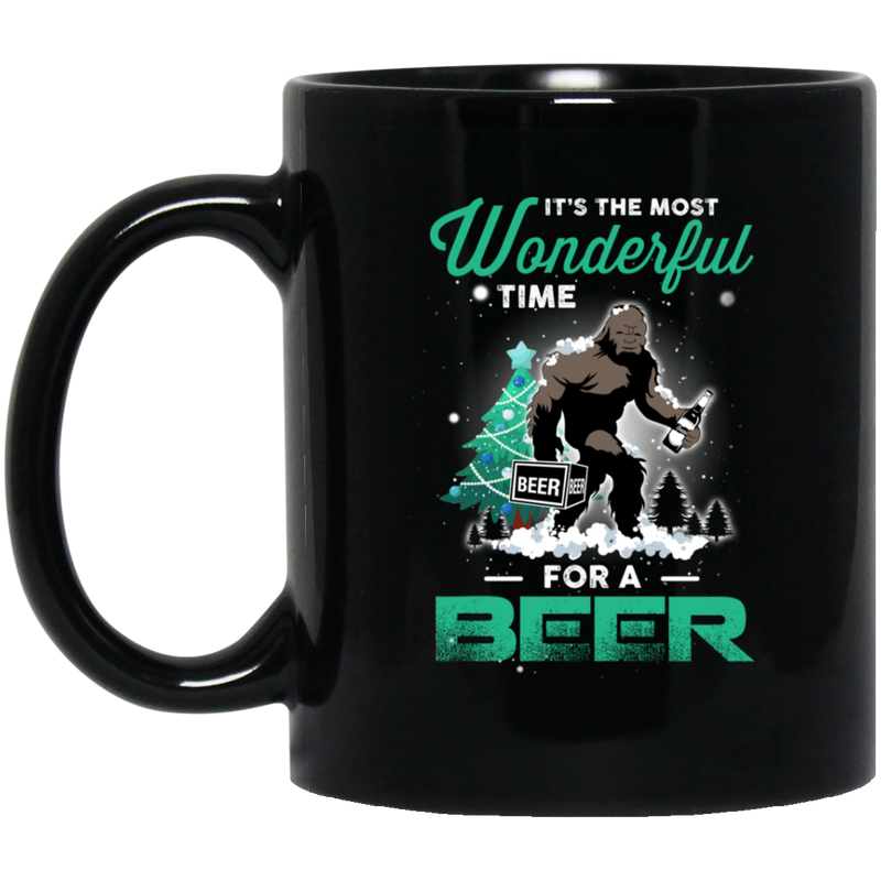 Beer Coffee Mug It's The Most Wonderful Time For A Beer Bigfoot Merry Christmas 11oz - 15oz Black Mug CustomCat