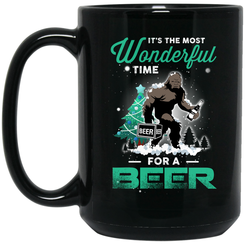Beer Coffee Mug It's The Most Wonderful Time For A Beer Bigfoot Merry Christmas 11oz - 15oz Black Mug CustomCat