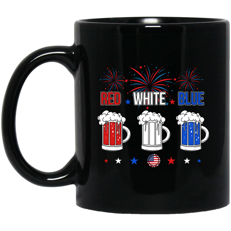 Beer Coffee Mug Red White Blue Beer Flag American 4th July Day 11oz - 15oz Black Mug CustomCat