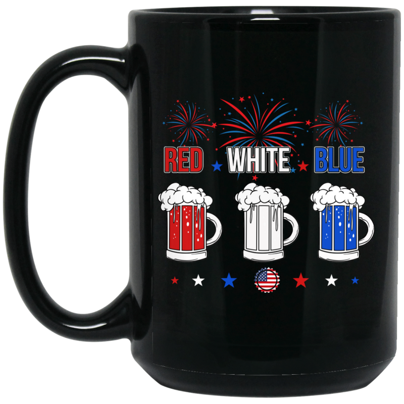 Beer Coffee Mug Red White Blue Beer Flag American 4th July Day 11oz - 15oz Black Mug CustomCat