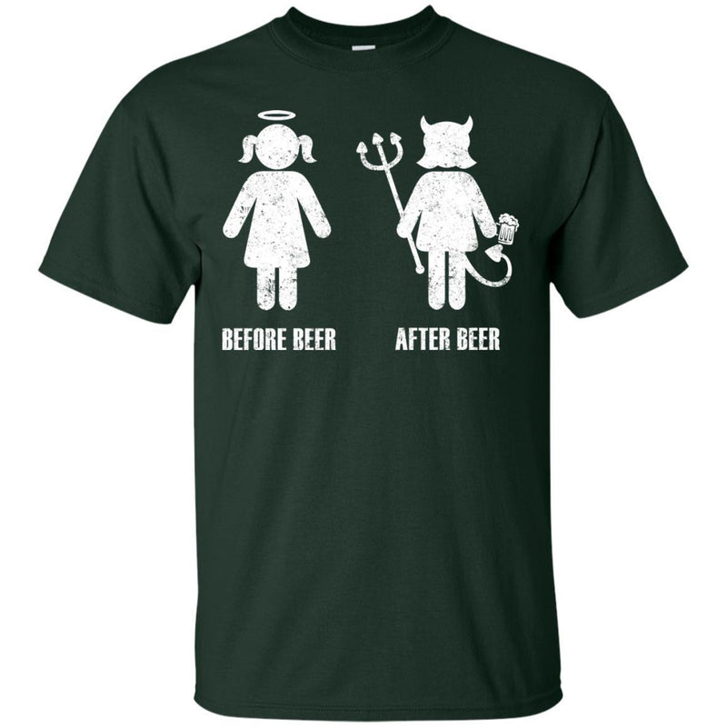 Beer T-Shirt Before Beer After Beer Funny Product Steering Campaign Angel and Demon Tees Gift Shirts CustomCat