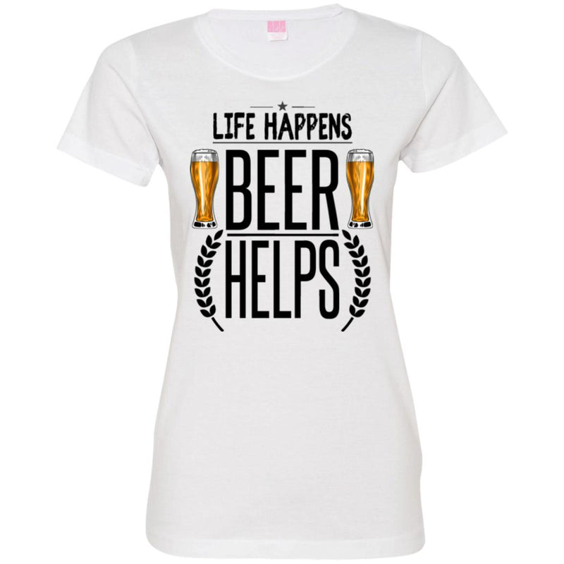 Beer T-Shirt Life Happens Beer Helps Funny Drinking Lovers Interesting Gift Tee Shirt CustomCat