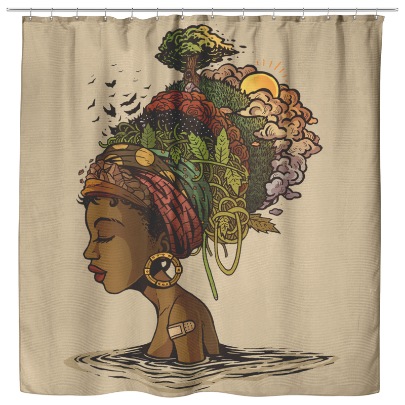 Black And Boujee Shower Curtains - African American Girl Art Shower Curtain For Bathroom Decor