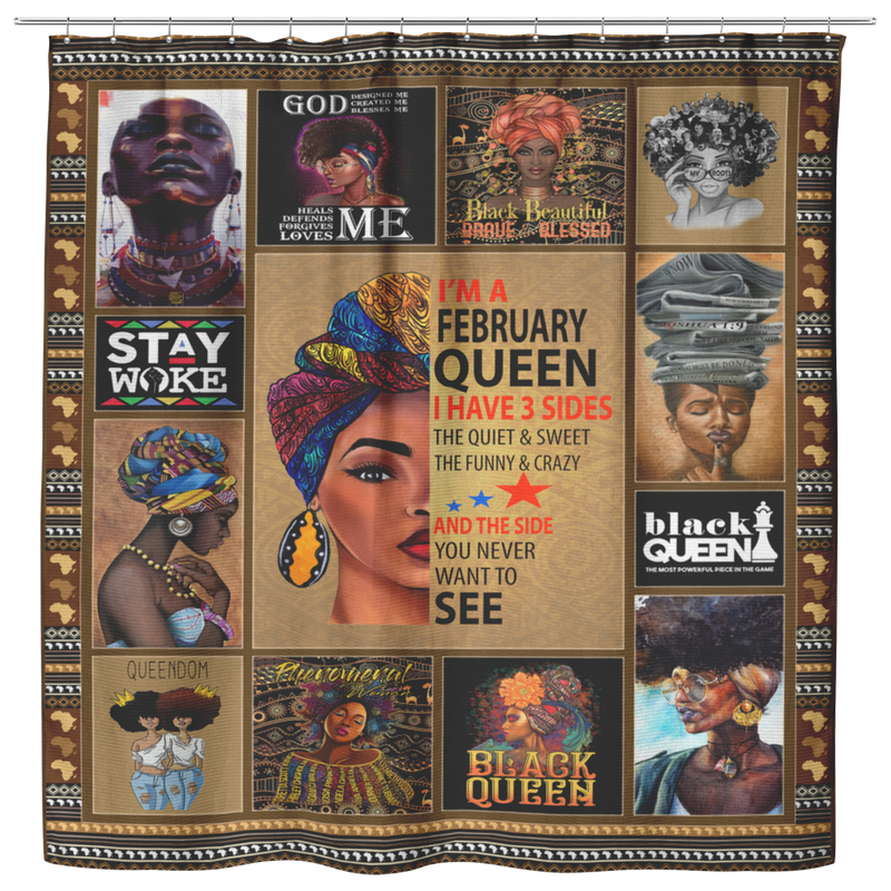 Black Girl February Queen African American Shower Curtains For Bathroom