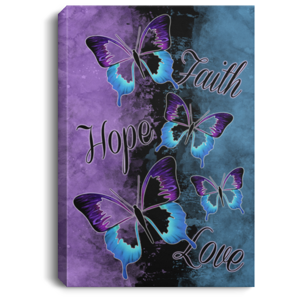 Butterflies Canvas - Faith Hope Love Butterflies Purple Blue Canvas Wa