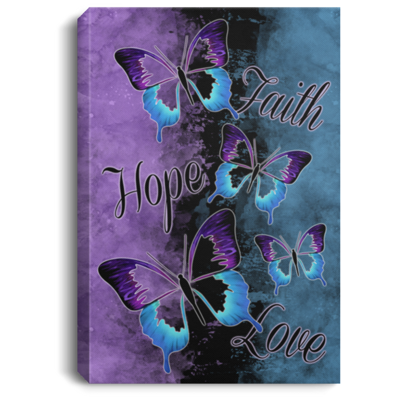Butterflies Canvas - Faith Hope Love Butterflies Purple Blue Canvas Wall Art Decor Butterfly - CANPO75 - CustomCat