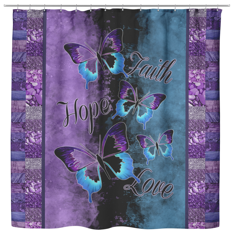 Butterfly Shower Curtains Faith Hope Love Butterflies Purple And Blue For Bathroom Decor